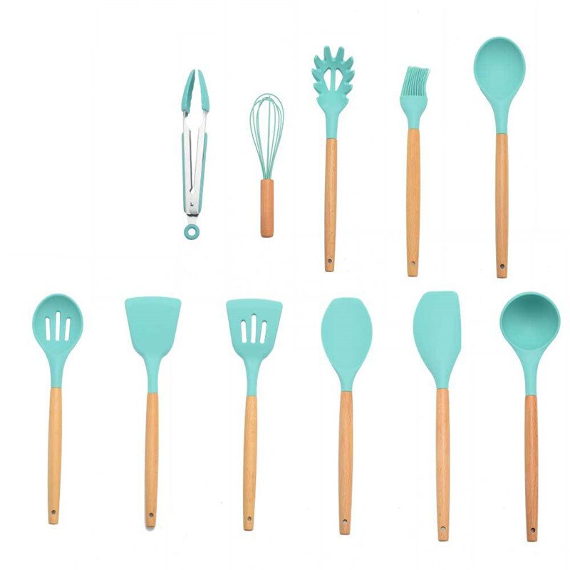 [OFERTA 🔥] Kit C/12 Utensílios De Cozinha Silicone Cabo Madeira